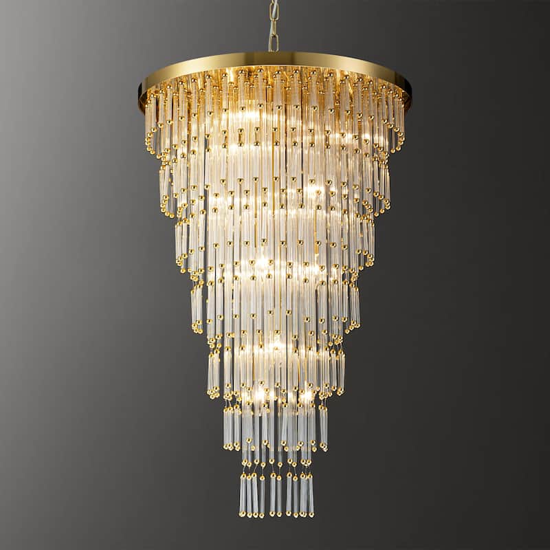 13-Light Glam Luxury Gold Large Glass Chandelier for Dining Room - 23.6 in. W x 118.1 in. H