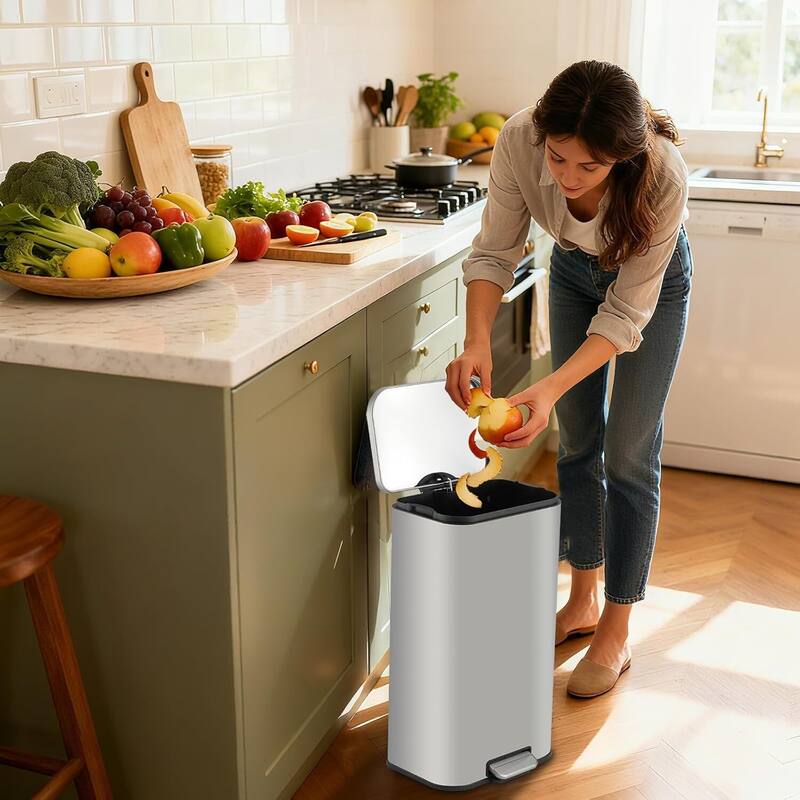 5.3 Gal Soft-Close Lid Stainless Steel Trash Can for Kitchen, Bathroom, Office