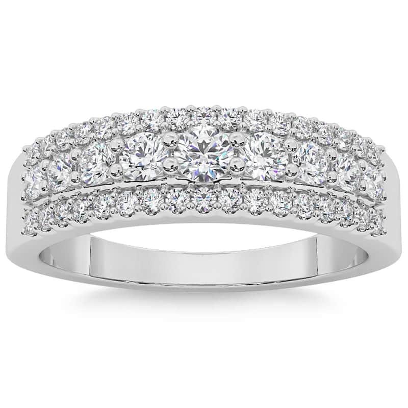 5/8Ct Pave 3-Row Diamond Wedding Ring Stackable Band Gold Lab Grown