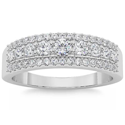 5/8Ct Pave 3-Row Diamond Wedding Ring Stackable Band Gold Lab Grown
