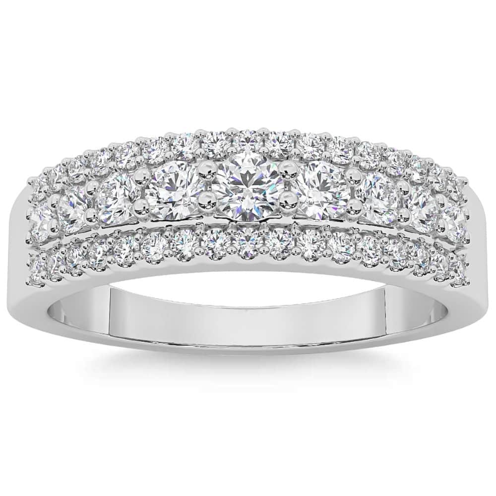 5/8Ct Pave 3-Row Diamond Wedding Ring Stackable Band Gold Lab Grown