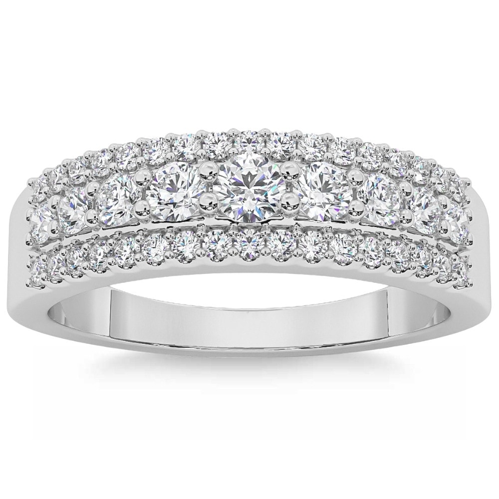 Bliss Diamond 5/8Ct Pave 3-Row Diamond Wedding Ring Stackable Band Gold Lab Grown