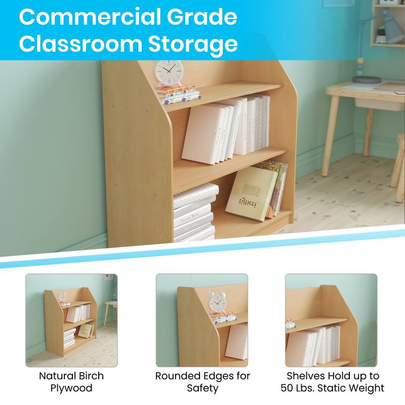 Kid Friendly Wooden Bookshelf with 3 Display Shelves