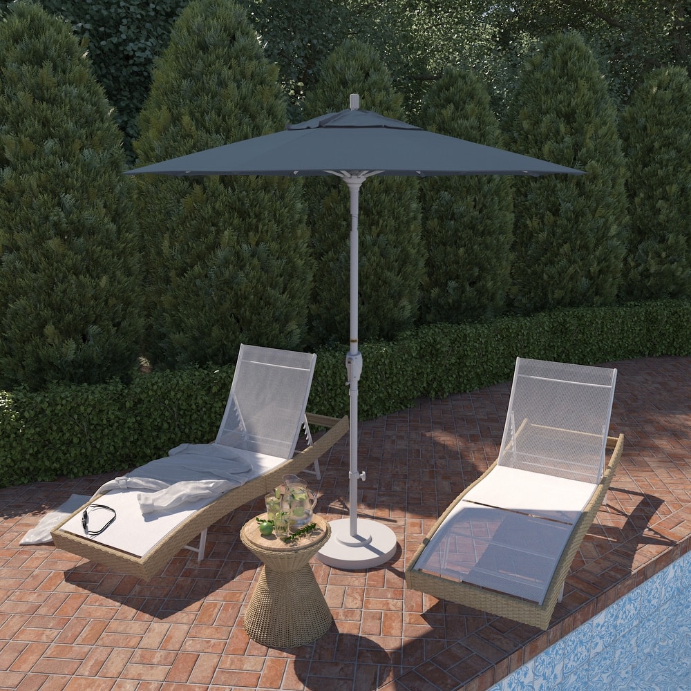 California Umbrella 7.5' Round Crank Lift Push Button Tilt White Aluminum Patio Umbrella with Pacifica Pacific Blue Fabric