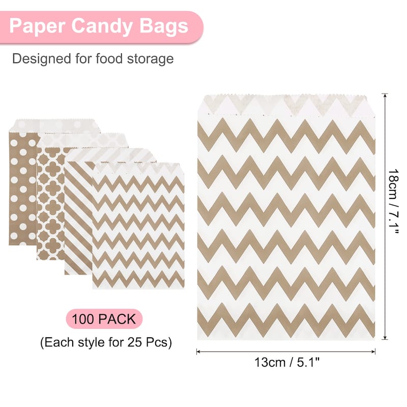 100Pcs Kraft Paper Treat Bags, 7" x 5" Candy Bags Flat Favor Bags - Grey
