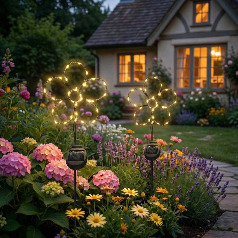 Outdoor Solar Powered LED Decorative Garden Stake Light - 2 Pack White Flower - 2 Pack