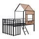 preview thumbnail 19 of 37, Metal House Bunk Bed with Roof and Guardrails, Twin Size