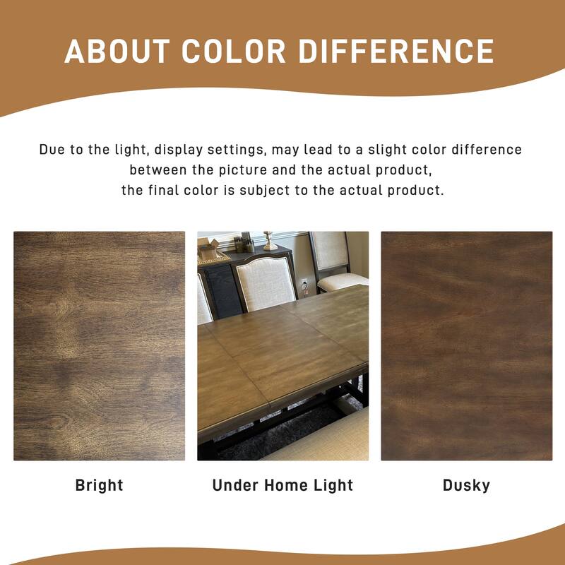 Roomfitters 60 to 78" Extendable Dining Table, Farmhouse Wooden Kitchen Table with Removable Leaf, Table for 4 to 8