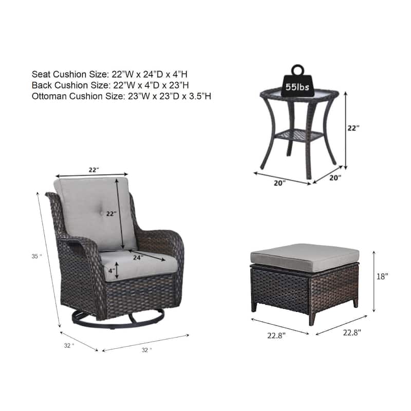 Pocassy 5-Piece Outdoor Furniture Set, Swivel chairs with Ottomans