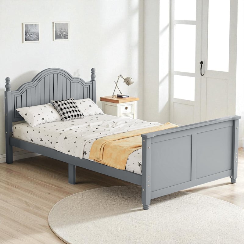Twin/Full Size Wooden Kids Bed with Headboard, Footboard, Guardrails and Storage, Platform Bed Frame