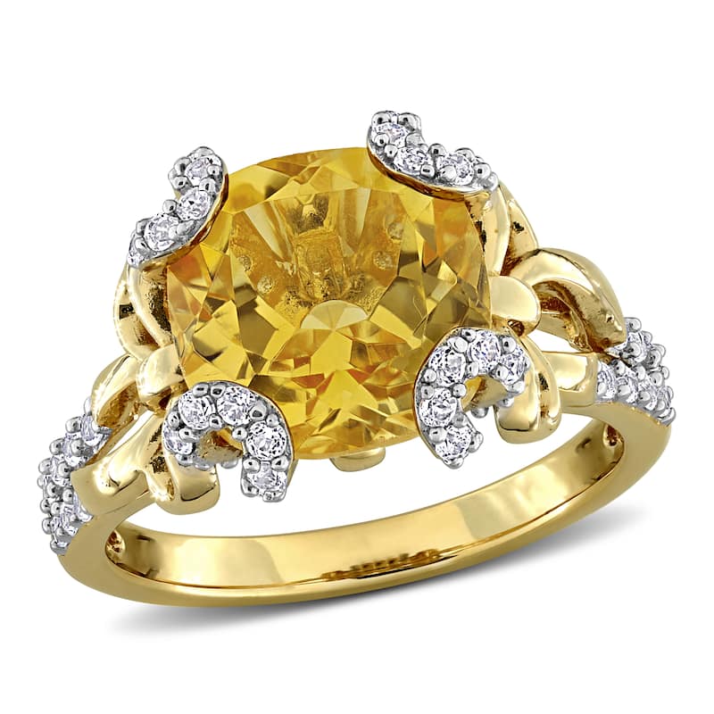 Miadora 4 5/8ct TGW Citrine and White Topaz Cocktail Ring in Yellow Plated Silver