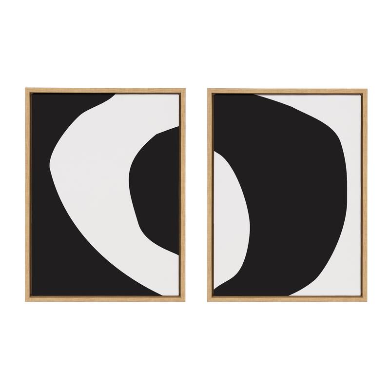 Kate and Laurel Sylvie Minimal Modern Organic Abstract 1 and 2 Black and White Frame Canvas Art Set by The Creative Bunch Studio