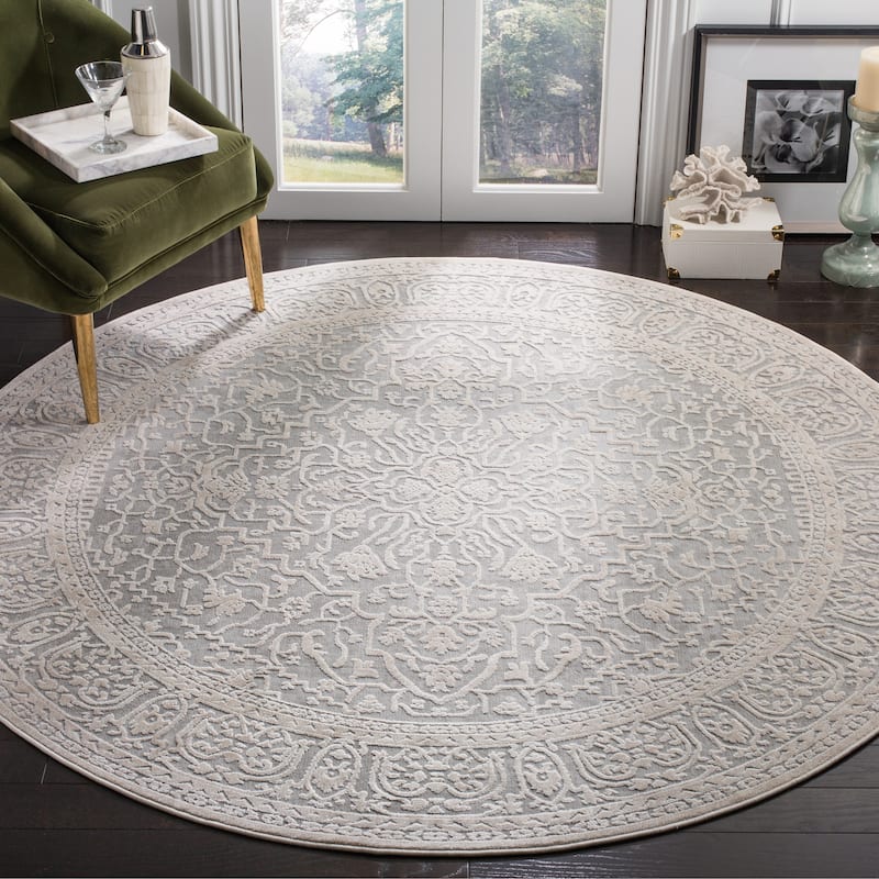 SAFAVIEH Reflection Suhad Oriental Rug - 3' x 3' Round - Light Grey/Cream