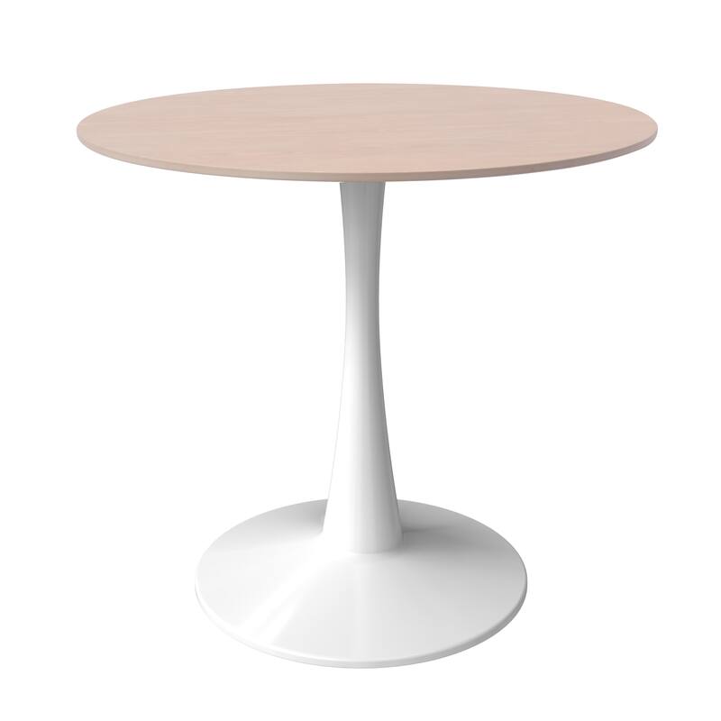 Bristol Modern 27" Round Sintered Stone Top & Accent White Stainless Steel Pedestal Base Dining Table for Kitchens & Restaurants - Natural Wood