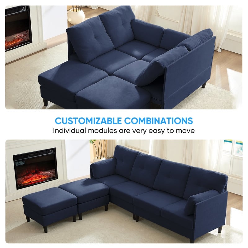 Mixoy W87"U-Shaped Sectional Couches,Velvet 4-Seater Convertible Sofa With Movable Storage Ottomans