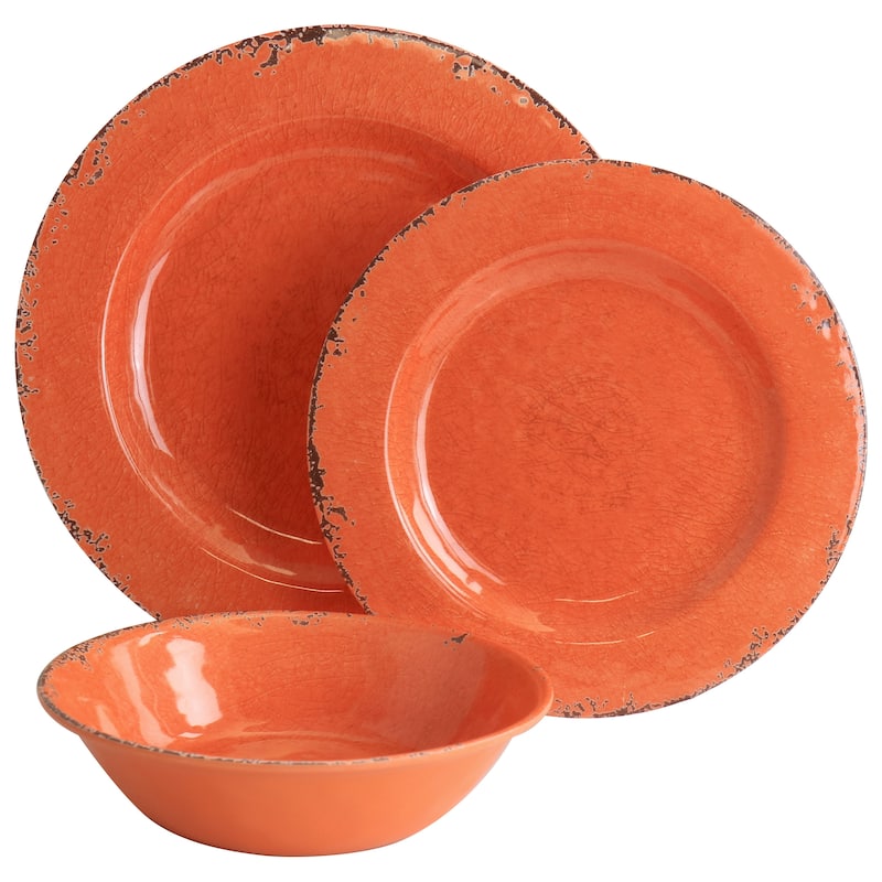 Laurie Gates California Designs Mauna 12 Piece Melamine Dinnerware Set in Crackle Orange - 12 Piece