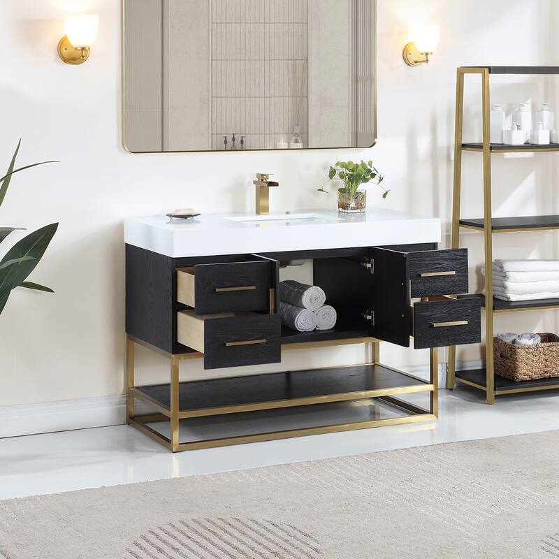 Altair Bianco Bath Vanity with White Composite Stone Top,no Mirror