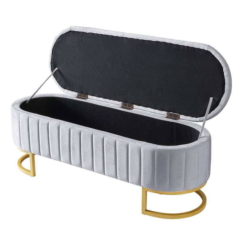 Elegant Velvet Storage Ottoman with Button-Tufted Top, Metal Legs