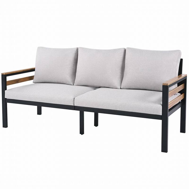 5-Person Outdoor Sofa Set with Acacia Wood Armrests and Removable Cushions