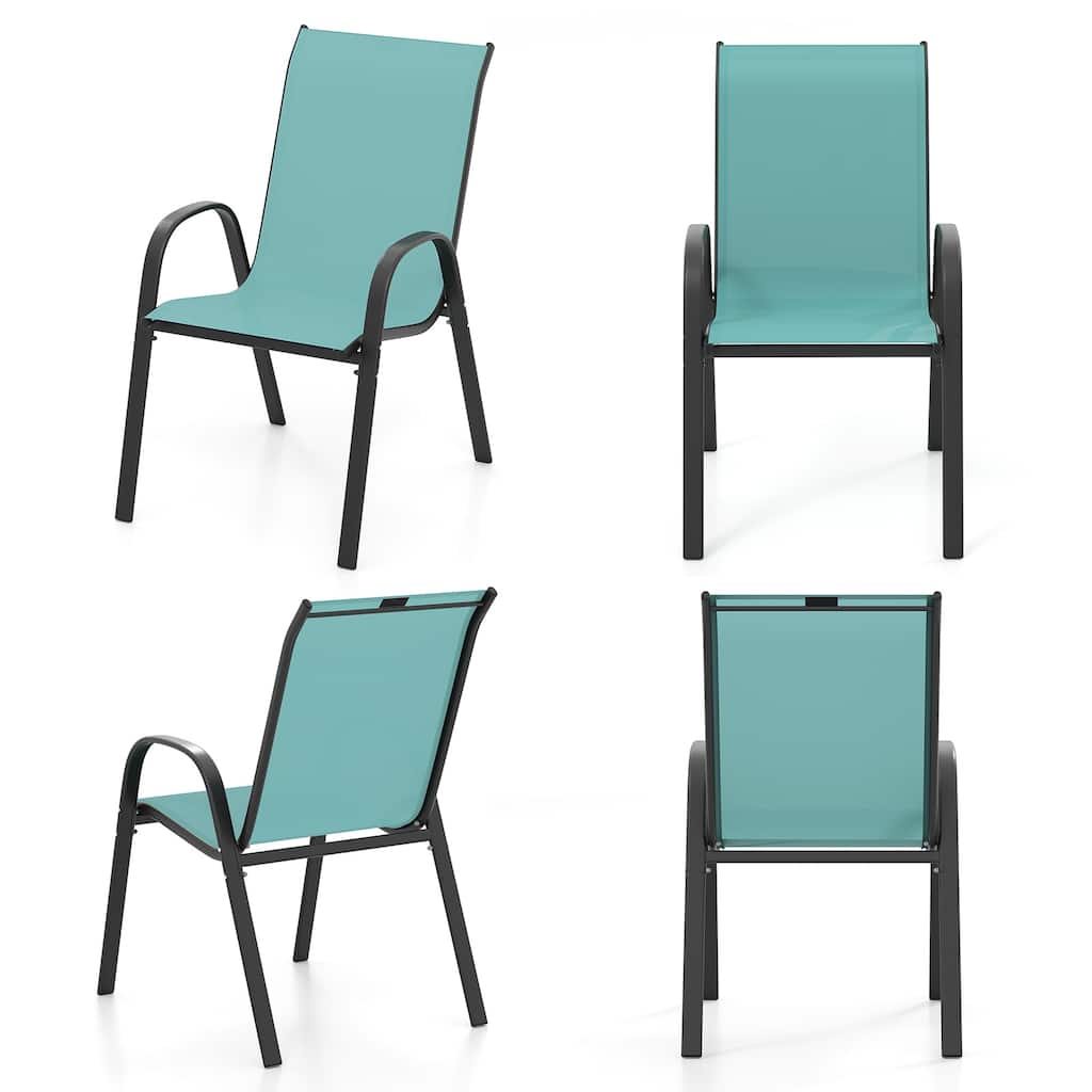 Gymax Set of 4 Patio Dining Chairs Stackable Armrest Space Saving