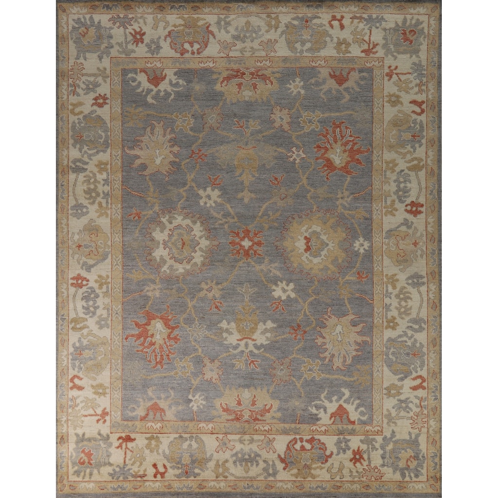 Hand Knotted Oriental 100% Wool Carpet Transitional All-Over Greys & Charcoal Oushak Area Rug - 9' 9'' X 8' 3''