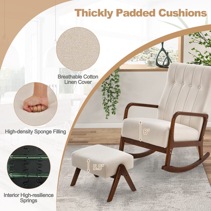 Costway Rocking Chair with Ottoman Upholstered Fabric Glider Rocker - See Details