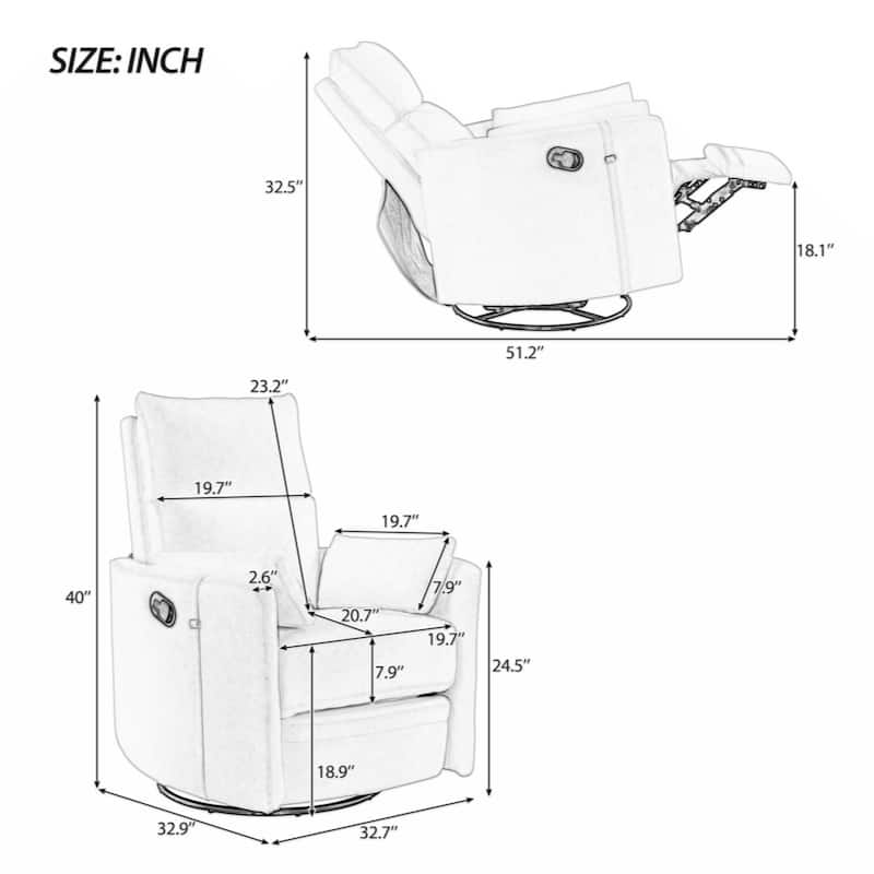 360 Degree Swivel Recliner Theater Recliner Manual Rocker Recliner Chair with Two Removable Pillows for Living Room, Beige