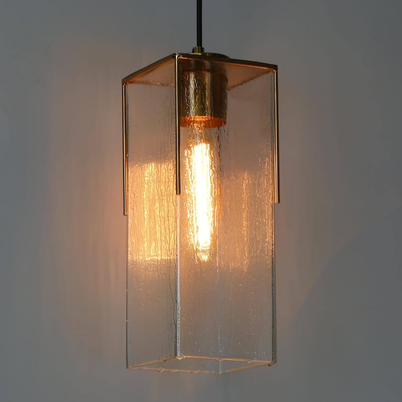 Ottilie Modern Glam Gold 1-Light Cuboid Water Ripple Glass Kitchen Island Pendant Light for Dining Room