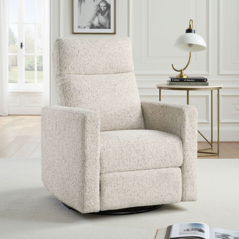 Yujo Recliner Chair, Manual, 30 Inch, Beige Chenille, 360 Swivel