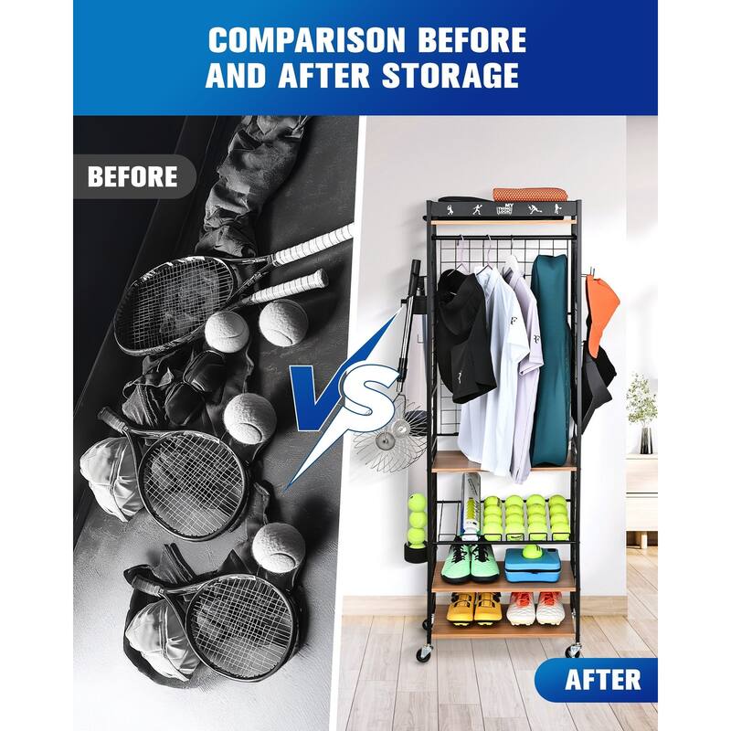 Sport Equipment Storage Rack, Home Organizer with Wheels