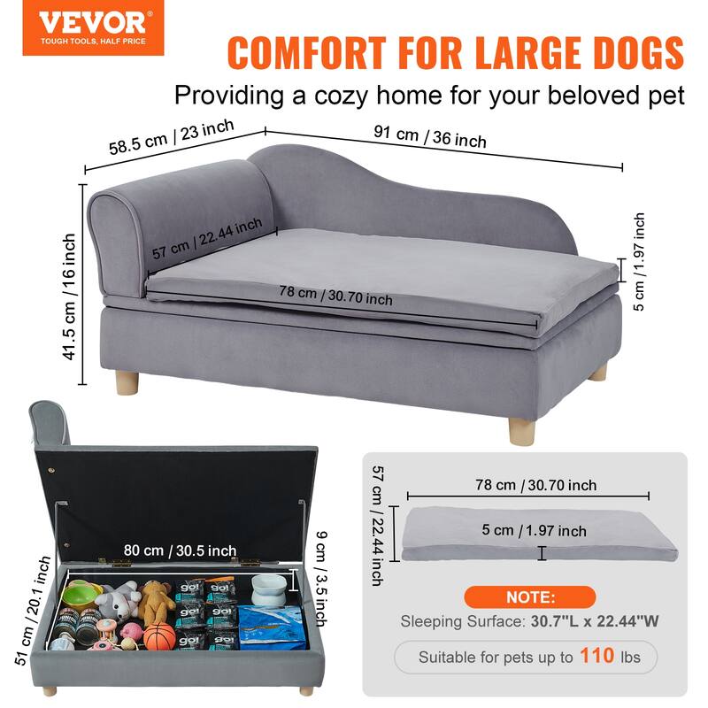 VEVOR Pet Sofa, Dog Couch for Dogs and Cats, Soft Velvety Dog Sofa Bed