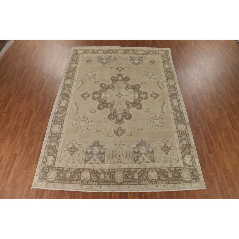 Geometric Tabriz Vintage Persian Rug Handmade Traditional Wool Carpet - 9'5" x 13'0"