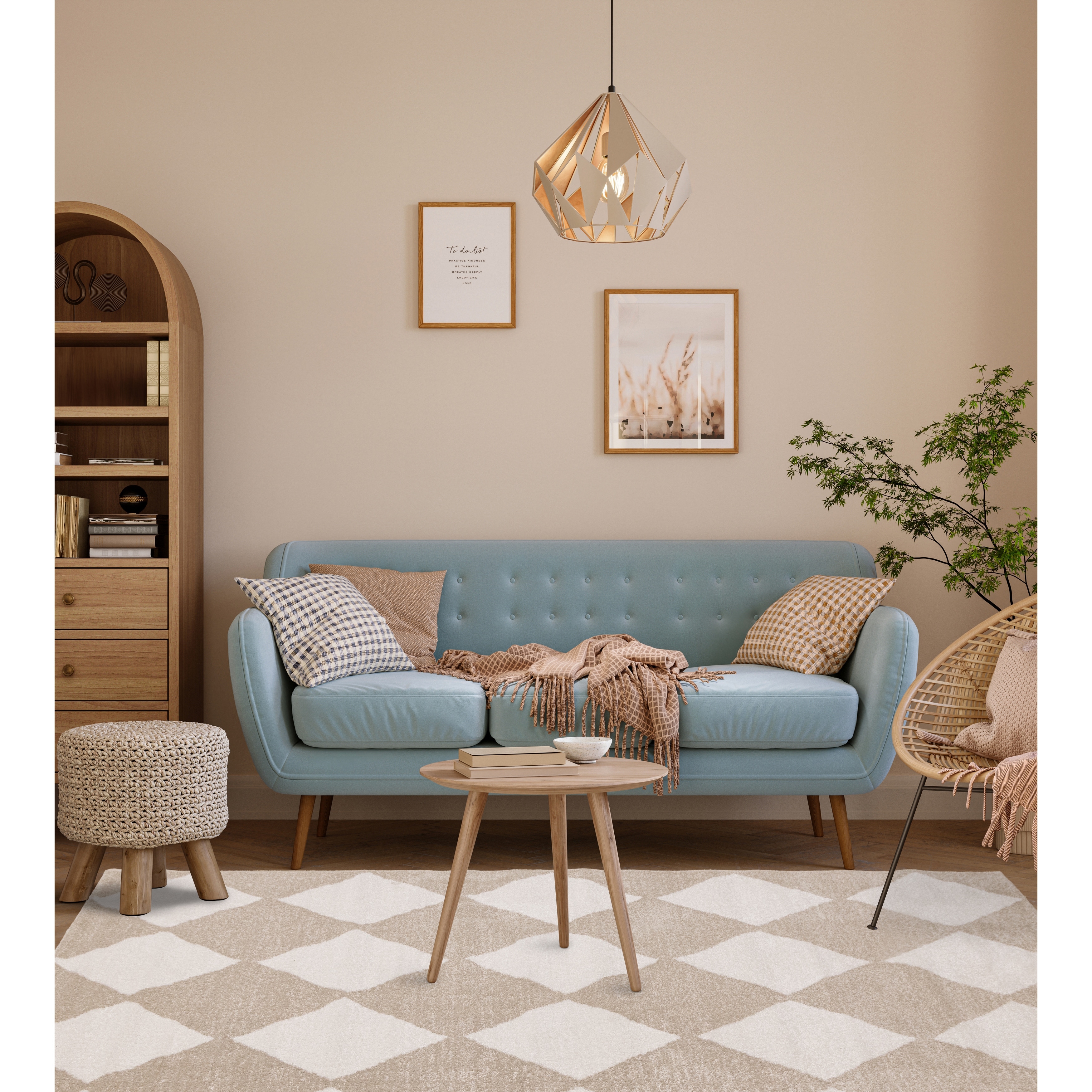 Covington Beige Cream Modern Diamonds Area Rug