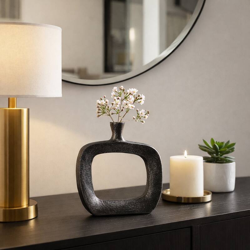 Modern Square Metal Bud Vase with Open Cut Out - Tall Flower Vase