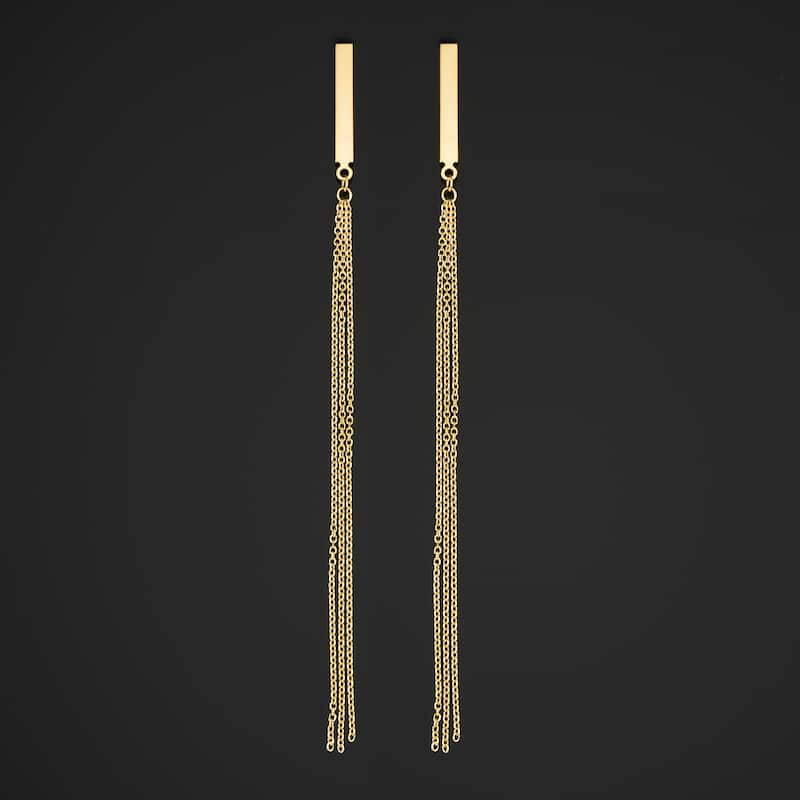 14k Yellow Gold Bar and Tassel Earrings