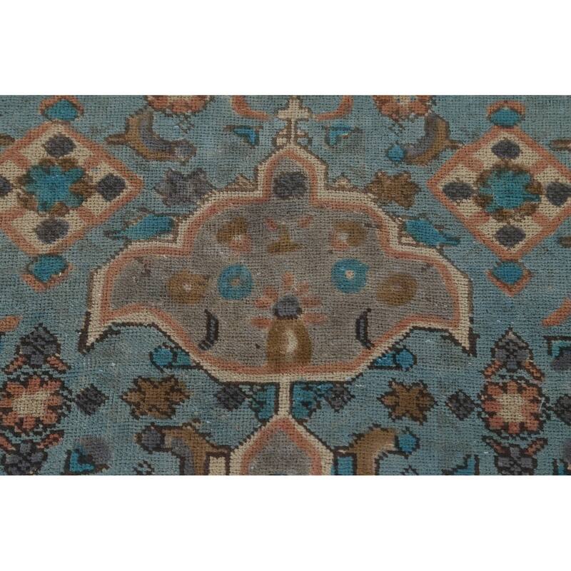 Blue Over-Dyed Tabriz Persian Vintage Rug Hand-Knotted Wool Carpet - 6'9"x 9'9"