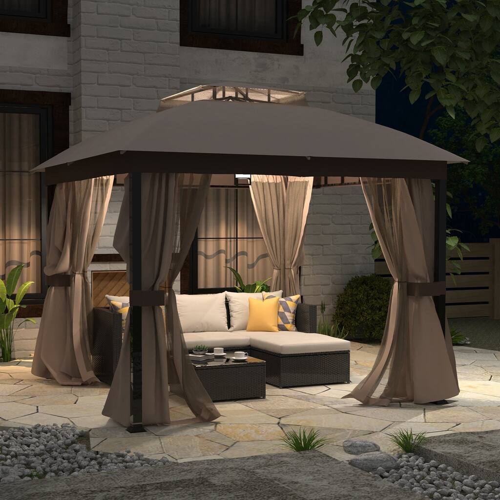 HSCW 10x10 Gazebo with Mosquito Netting and Privacy Curtain Outdoor Patio Gazebo