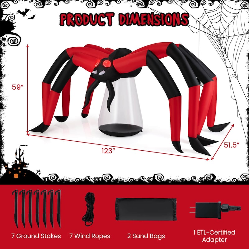 5 FT Inflatable Spider Halloween Decoration Blow Up Yard Scary Décor
