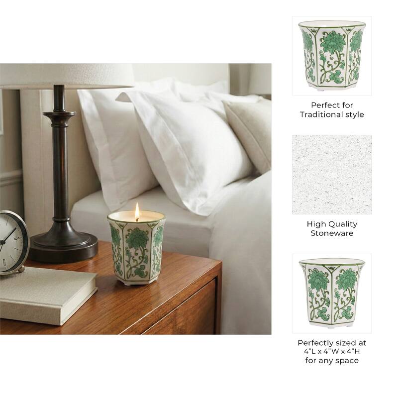 Modern Chinoiserie Ceramic Candle - Lavender Verbena Scented - 4.0"