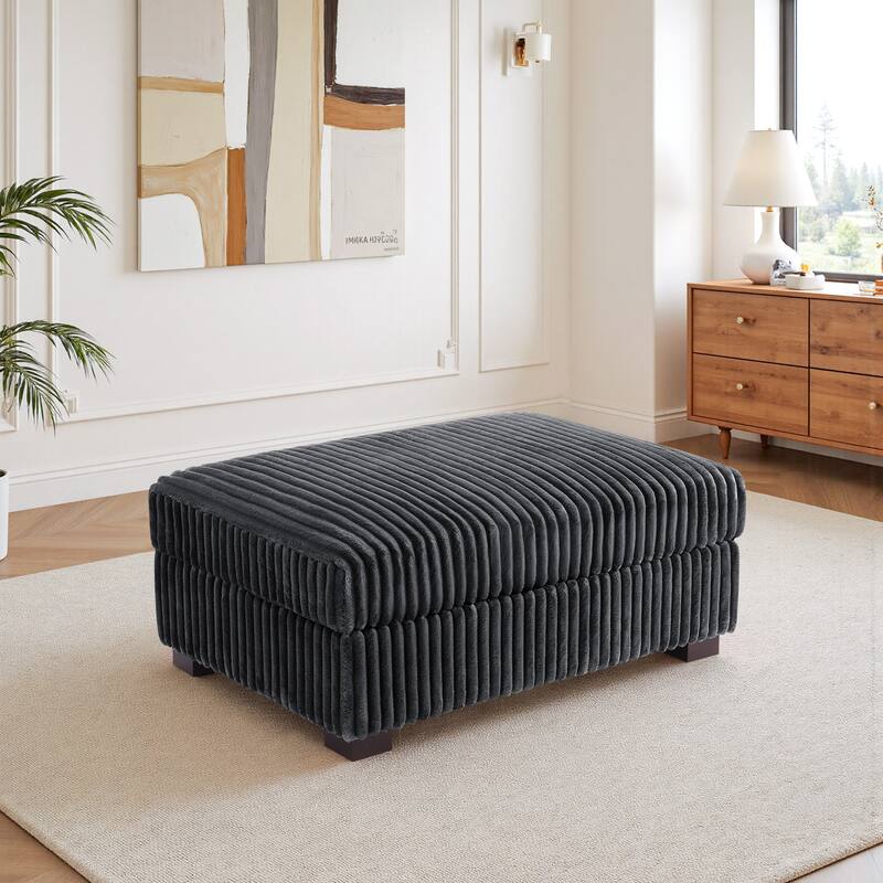Modern Cotton Flannel Upholstery Oversized Ottoman - Gray