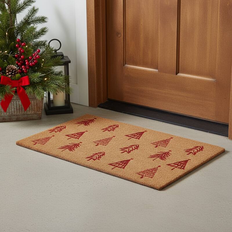 HomeRoots 24" X 36" Brown And Red Christmas Trees Outdoor Coir Door Mat - 24.00' X '36.00 - 24.00' X '36.00