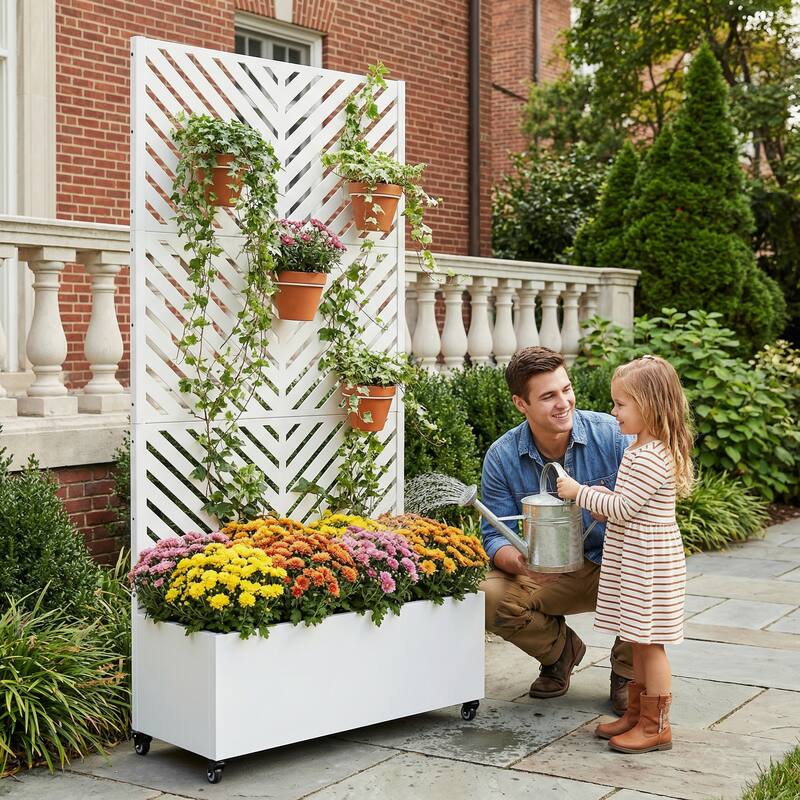Raised Garden Bed Planter with Trellis Movable Planter Box with Lockable Wheels