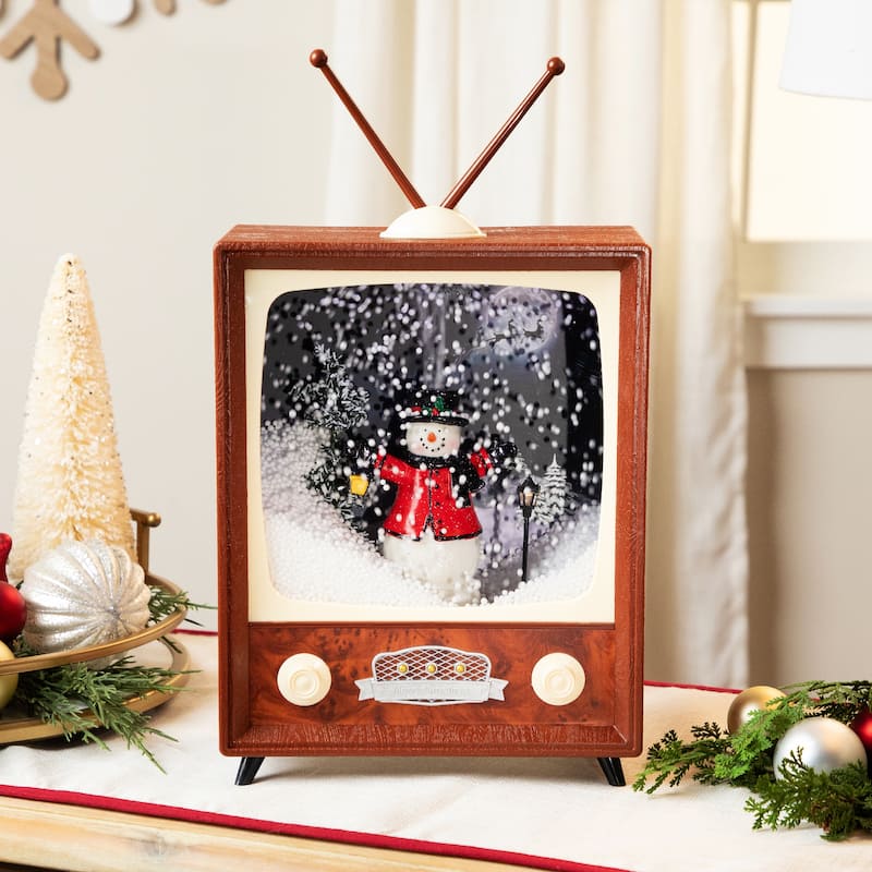LED Lighted Musical Snowing Snowman TV Set Christmas Decoration - 12"