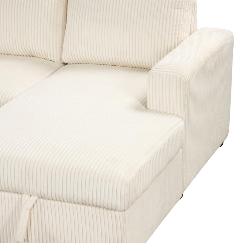 115.6" Corduroy U-Shaped Sectional Sofa with Pull-out Bed, Storage & USB Ports