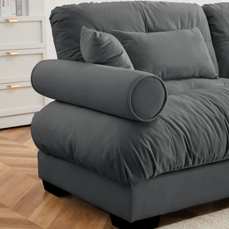130" Velvet Modular 5-Seat Sectional with Cloud Cushions & Headrests