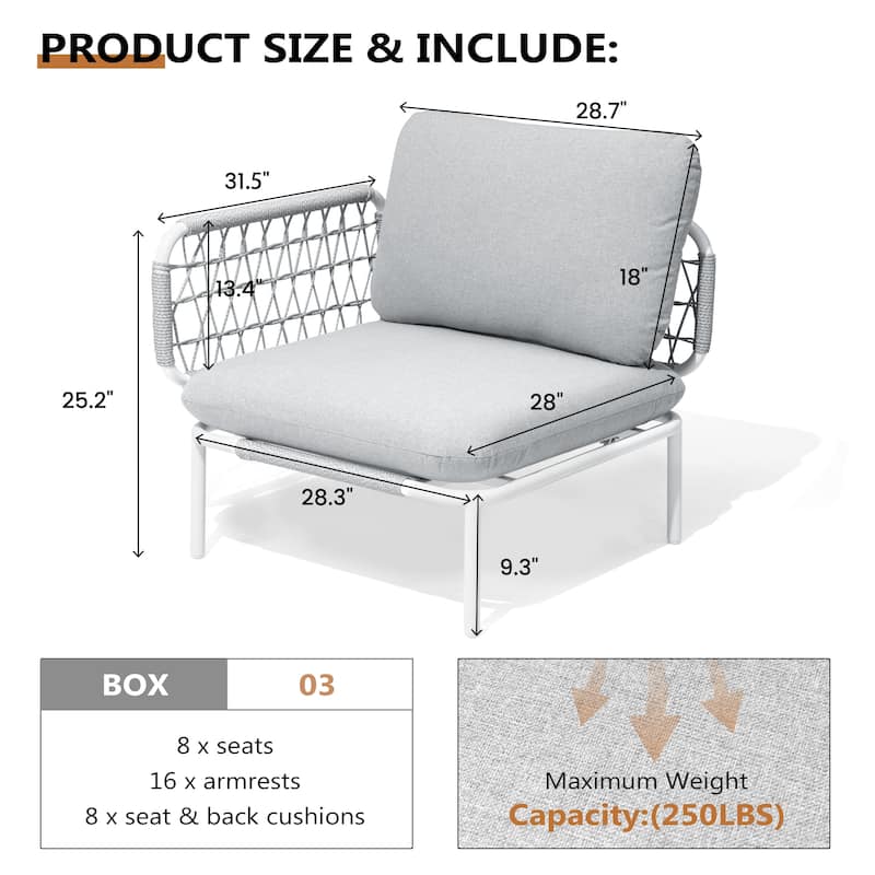 Pellebant Outdoor Patio Aluminum PE Rattan Sectional Sofa Conversation Seating Set with Cushions