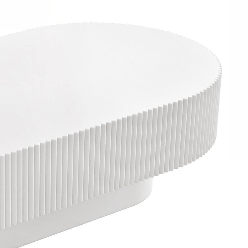 43.3"W Elegant Oval Coffee Table with 6.8"Thick Tabletop, Modern Cream Style Drum End Table, Minimalist Fluted Center Table