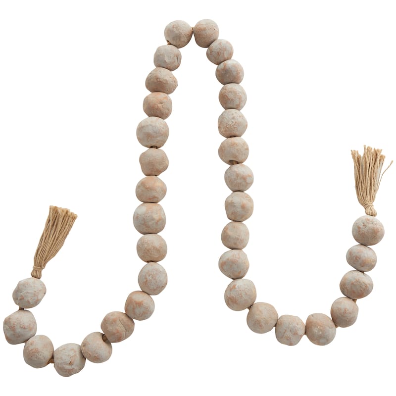 Ceramic Handmade Round Intricately Shaped Large Distressed Beaded Garland with Tassel