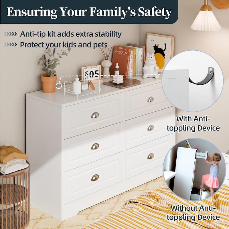 6-Drawer Storage Dresser – Versatile Media Console & Entryway Organizer, Holds TVs Up to 45"