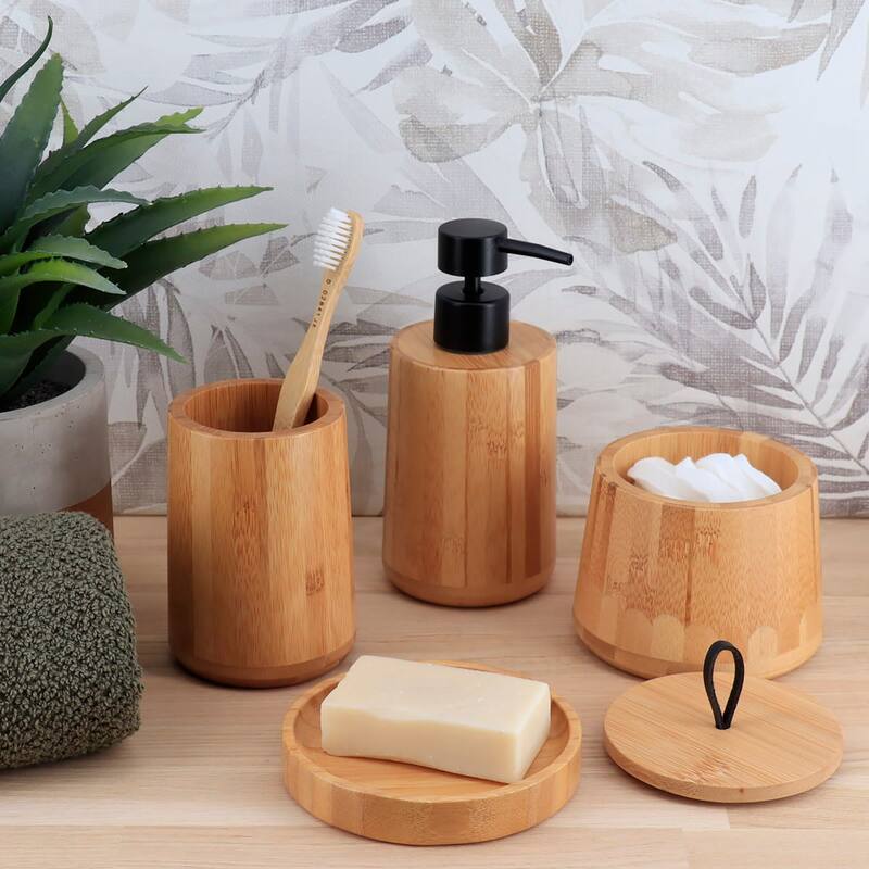5-Piece Bathroom Accessory Set Bamboo Natural Decor